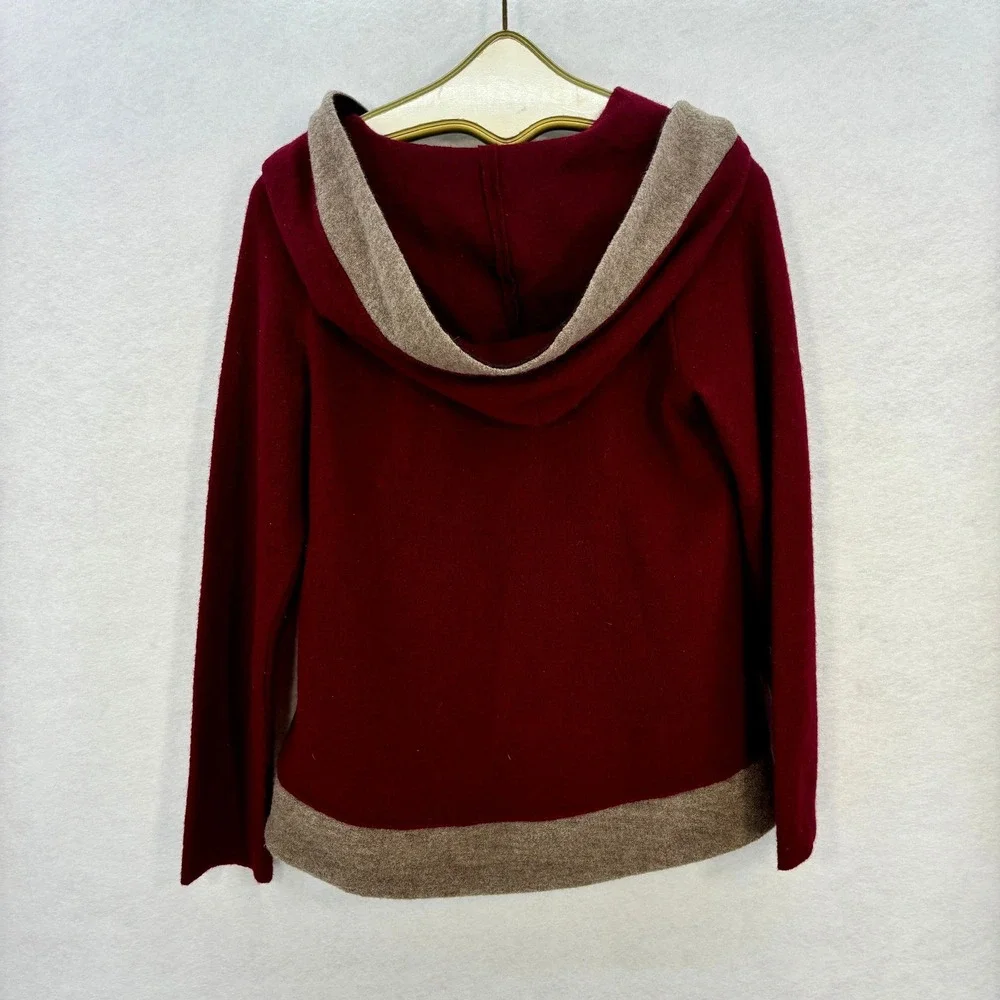 Anthropologie Colorblock‎ Wool Jacket XS Red Hooded Wrap Cardigan Coat